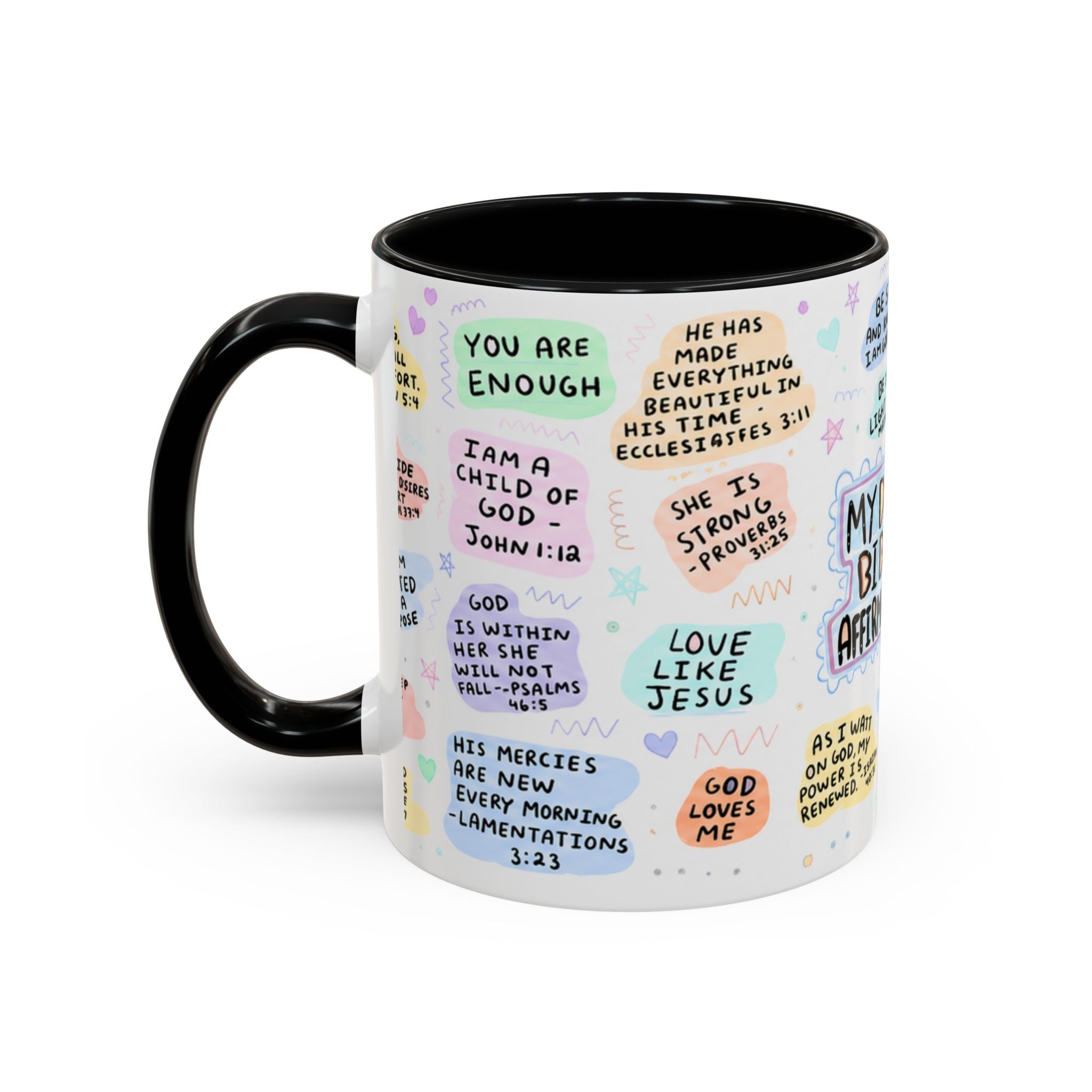 My Daily Bible Affirmations Accent Coffee Mug — Inspirational Christian Scripture Quotes (11/15 oz)
