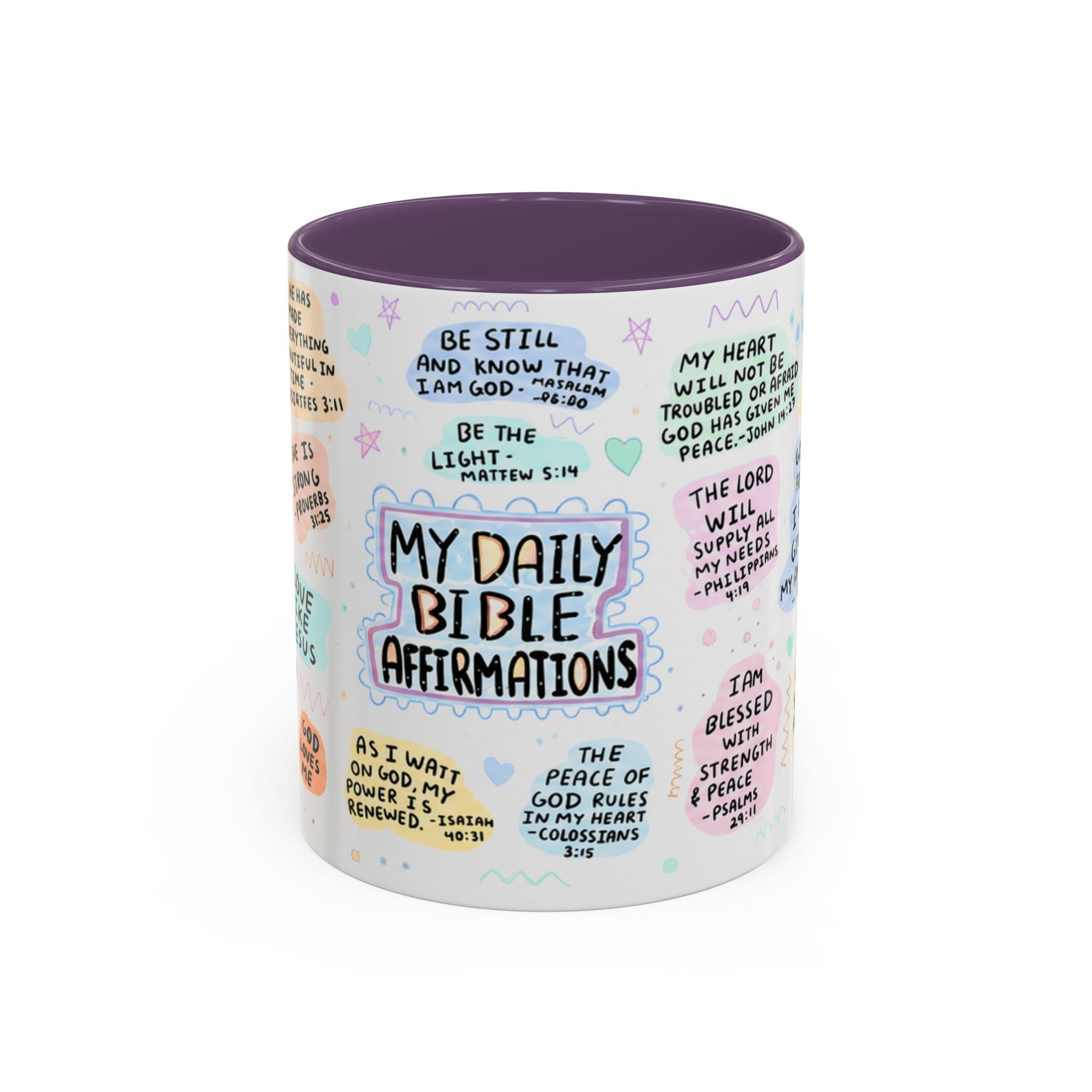 My Daily Bible Affirmations Accent Coffee Mug — Inspirational Christian Scripture Quotes (11/15 oz)