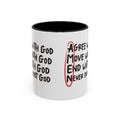 Amen Coffee Mug – Christian Faith Mug with 'Agree, Move, End, Never Doubt God' Design