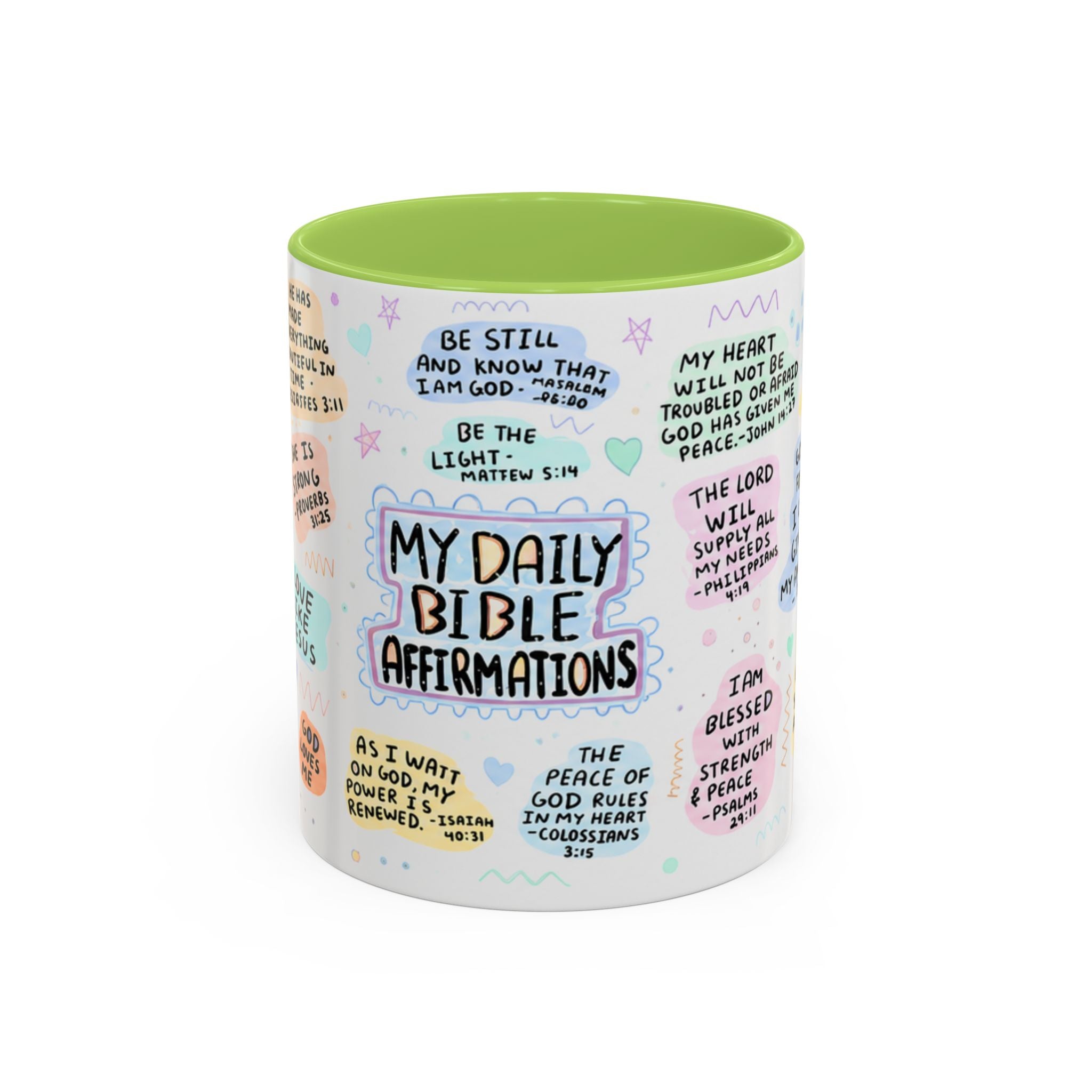 My Daily Bible Affirmations Accent Coffee Mug — Inspirational Christian Scripture Quotes (11/15 oz)