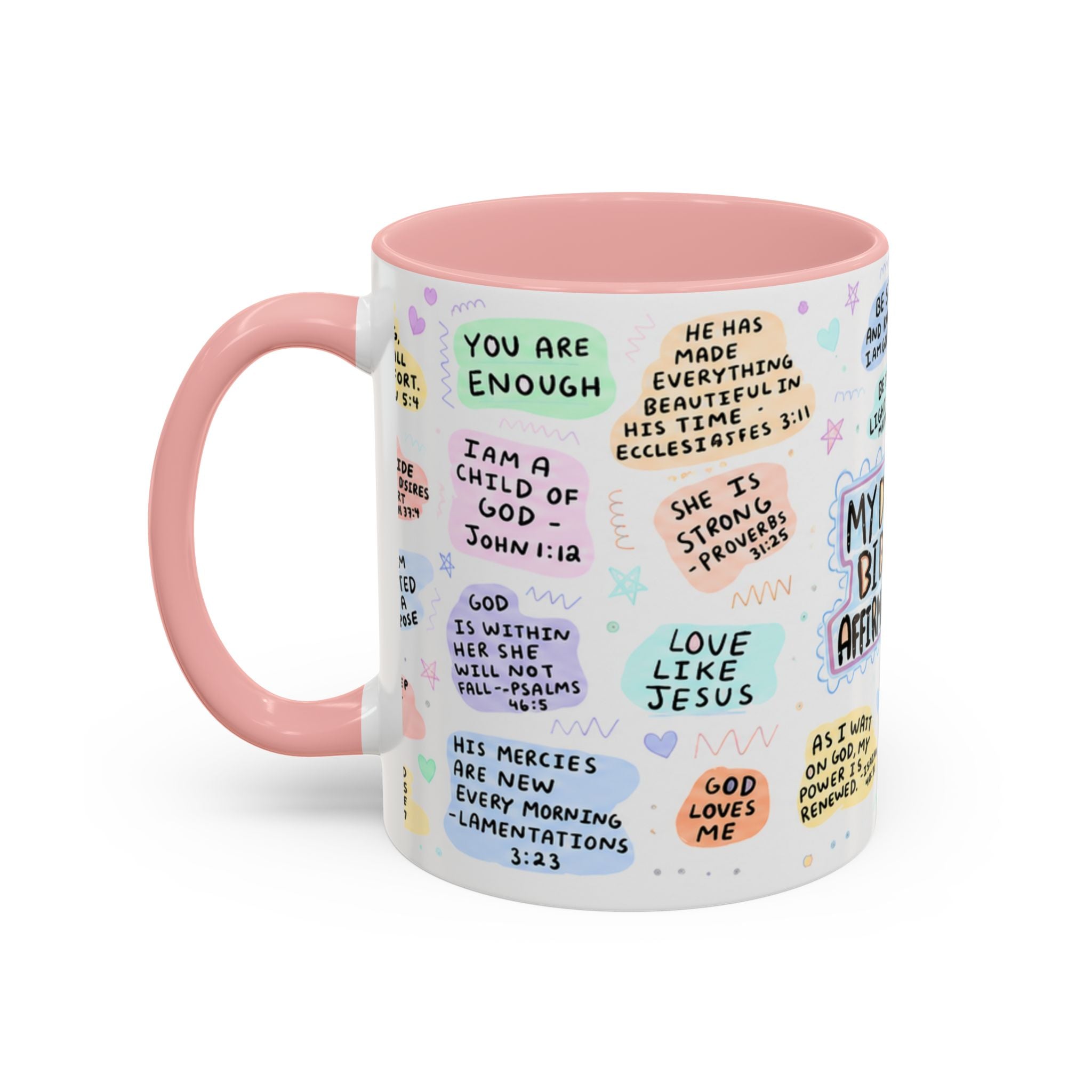 My Daily Bible Affirmations Accent Coffee Mug — Inspirational Christian Scripture Quotes (11/15 oz)