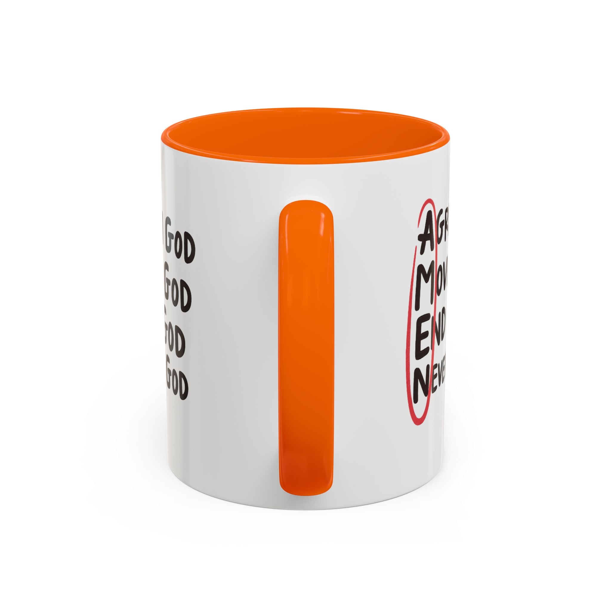 Amen Coffee Mug – Christian Faith Mug with 'Agree, Move, End, Never Doubt God' Design