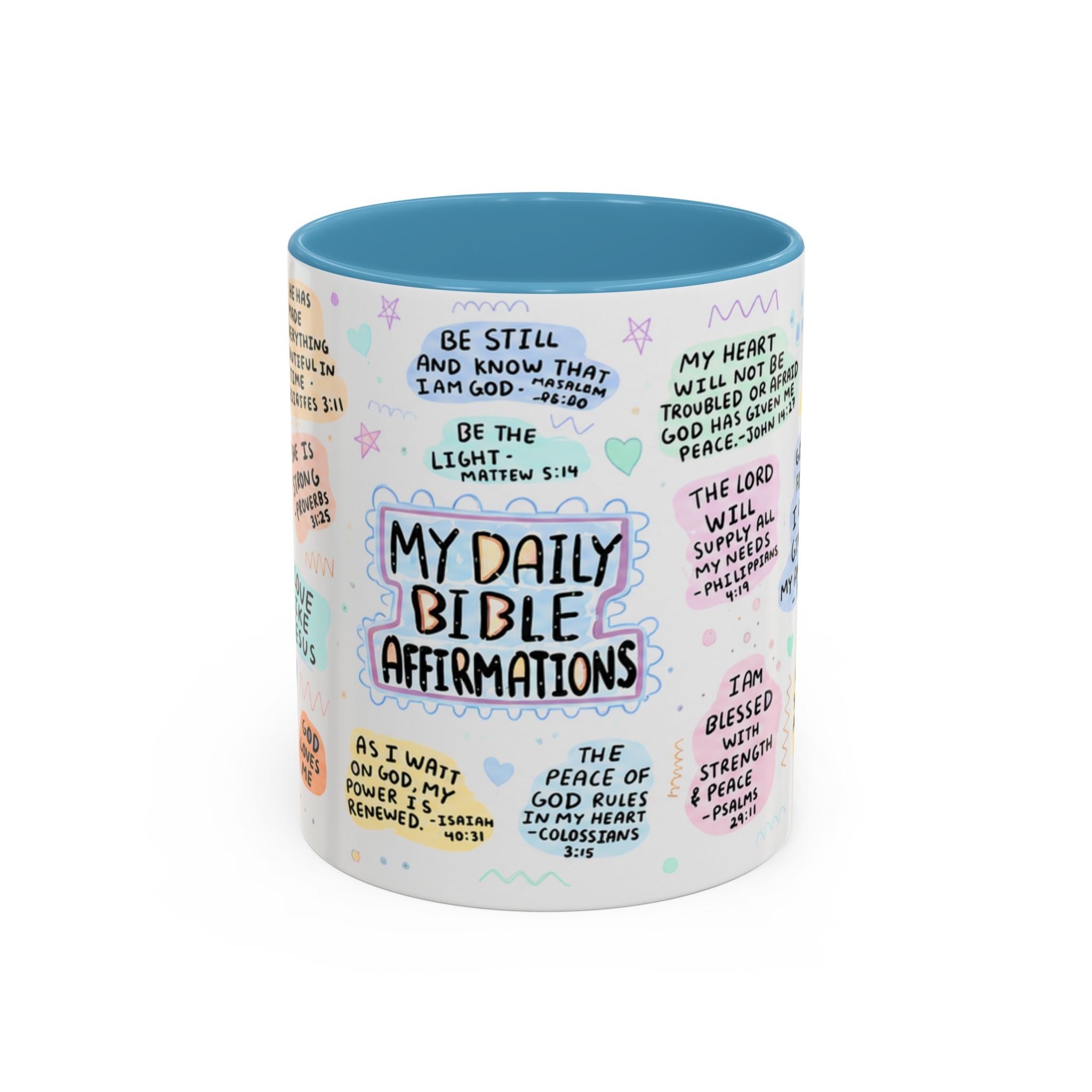 My Daily Bible Affirmations Accent Coffee Mug — Inspirational Christian Scripture Quotes (11/15 oz)